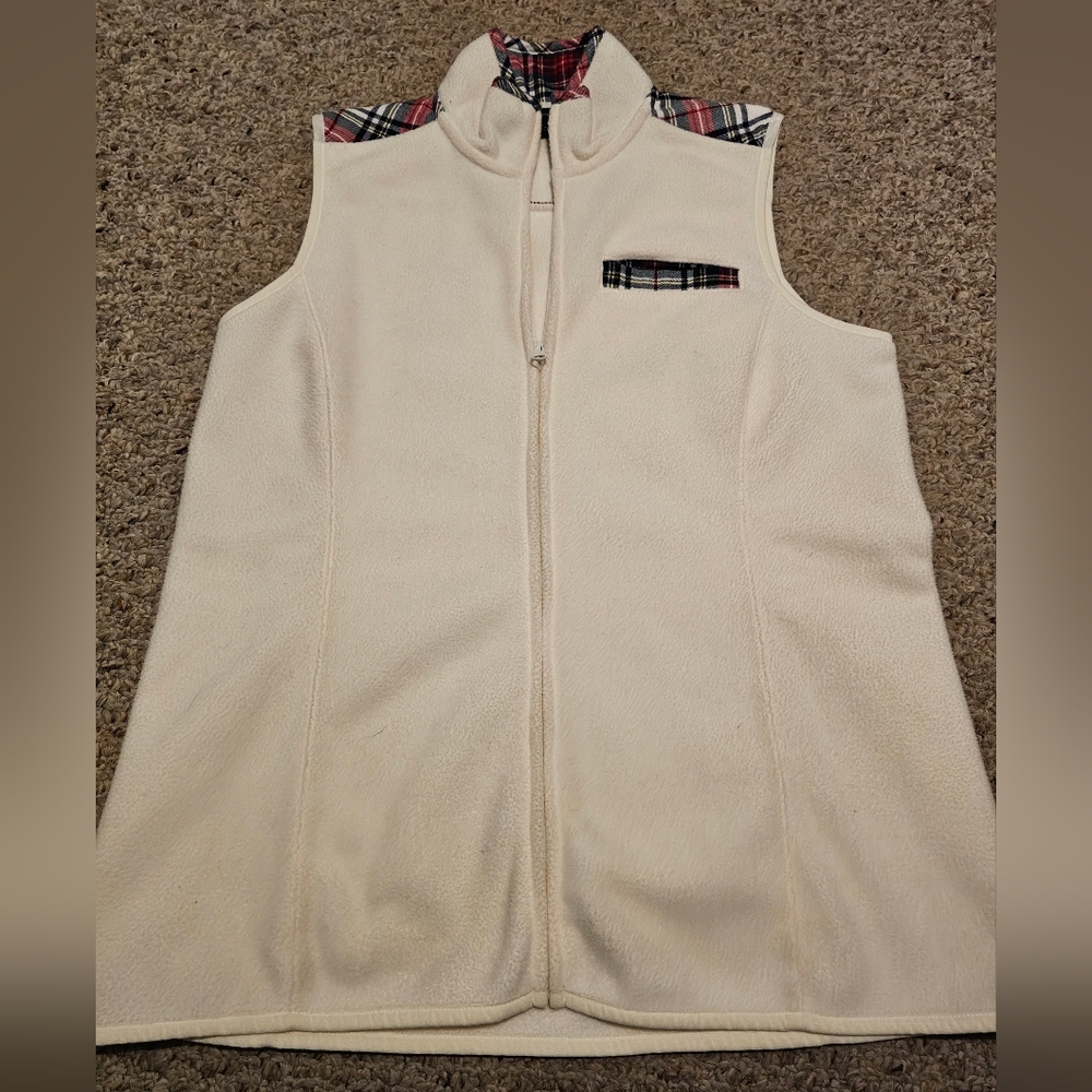 Brooks Brothers Fleece Vest W/Red PLAID Accents Women's SMALL